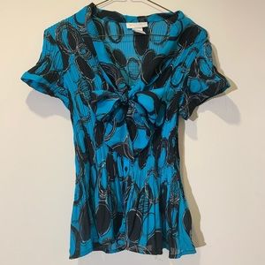 Blue Petite Blouse with Bow